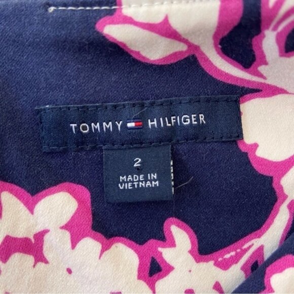Tommy Hilfiger dress midi blue pink stretchy cotton blend pencil 2 flattering - Picture 3 of 12